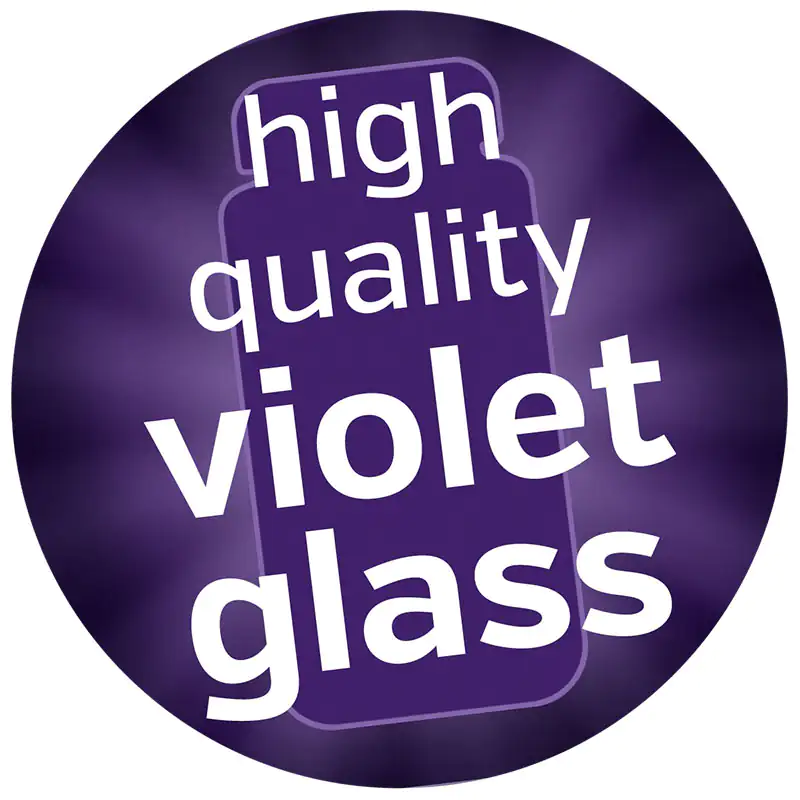 High-Quality Purple Glass - Notice Graphic Round emblem with 'High-Quality Purple Glass' text on a purple background.