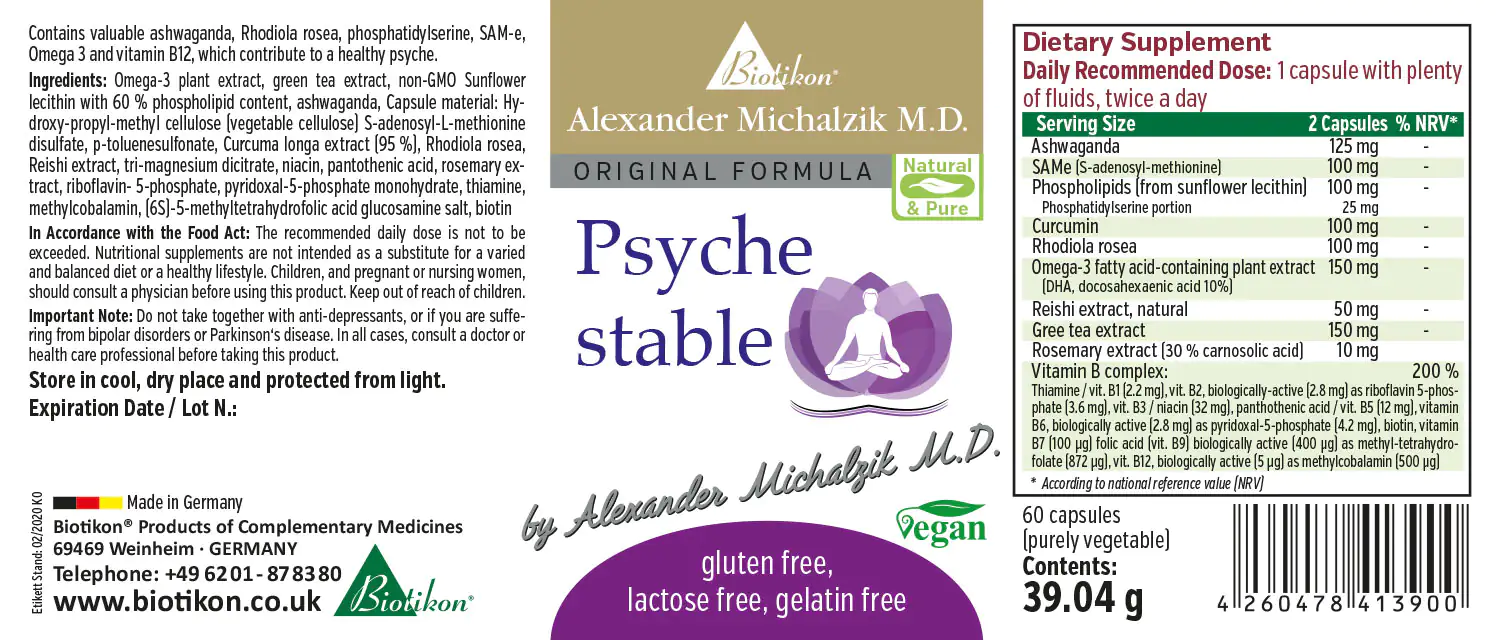 Stabilize Your Mind - Supplement Capsules Capsules filled with Ashwagandha, Omega-3, Curcumin, vegan, gluten-free.