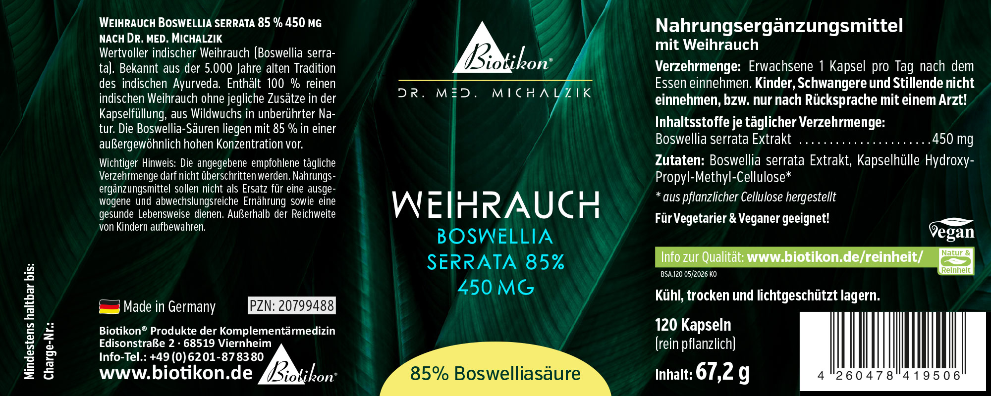 Frankincense 450 mg Boswellia serrats 85% label