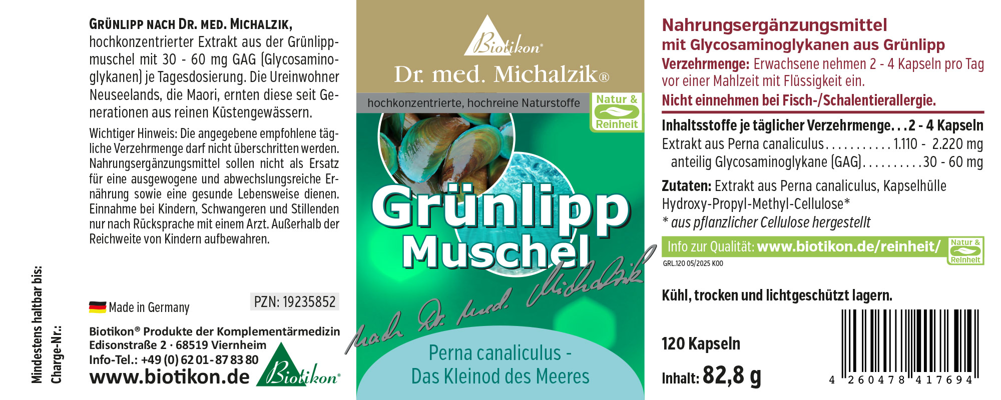 Green Lipped Mussel 120 Capsules Dietary supplement Green Lipped Mussel, 120 capsules in green packaging, clear view of the capsules.