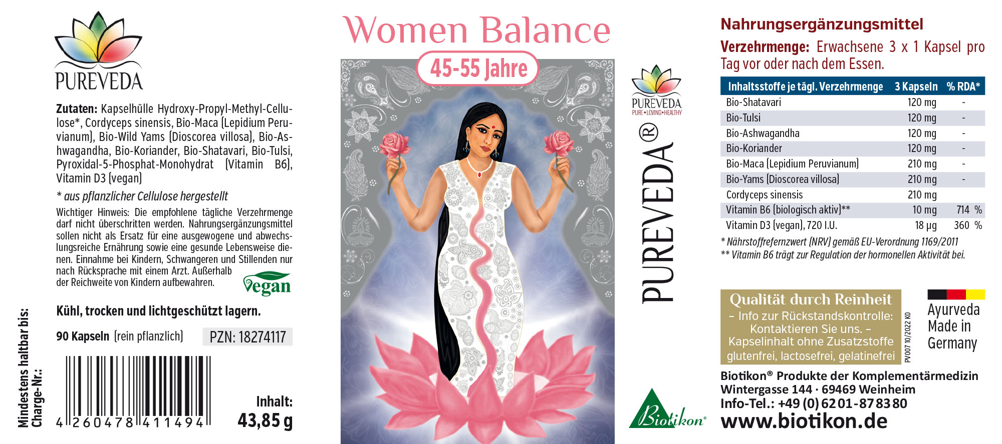 Women's Balance – 90 Capsules Supplement for women ages 45-55, 90 vegan capsules in packaging, made from pure plant ingredients.