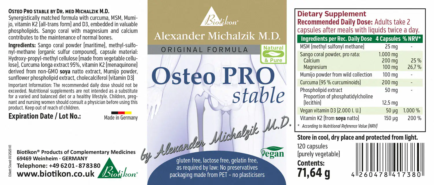 Osteo PRO Stable – 120 Capsules Osteo PRO Stable capsules, 120 pieces in a transparent package, vegan, made from plant-based gelatin.
