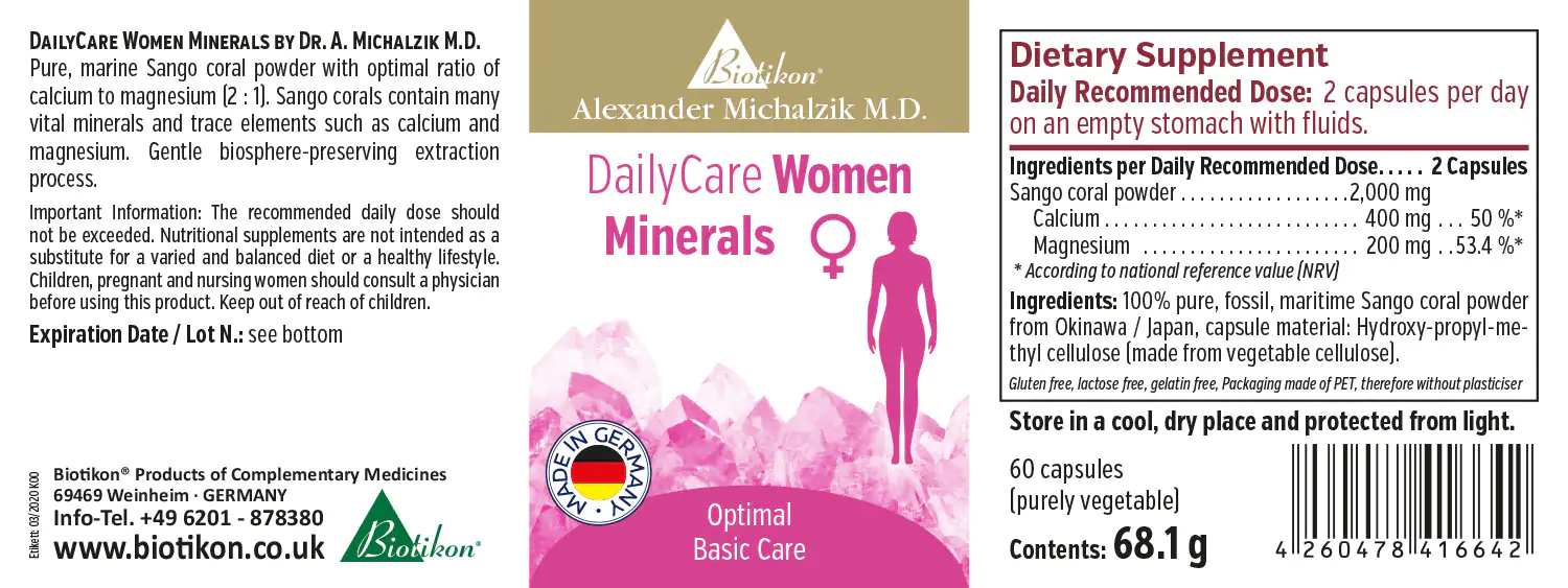 DailyCare Women Minerals – 60 Capsules Dietary supplement in pink and white packaging, 60 capsules, water-soluble capsules.