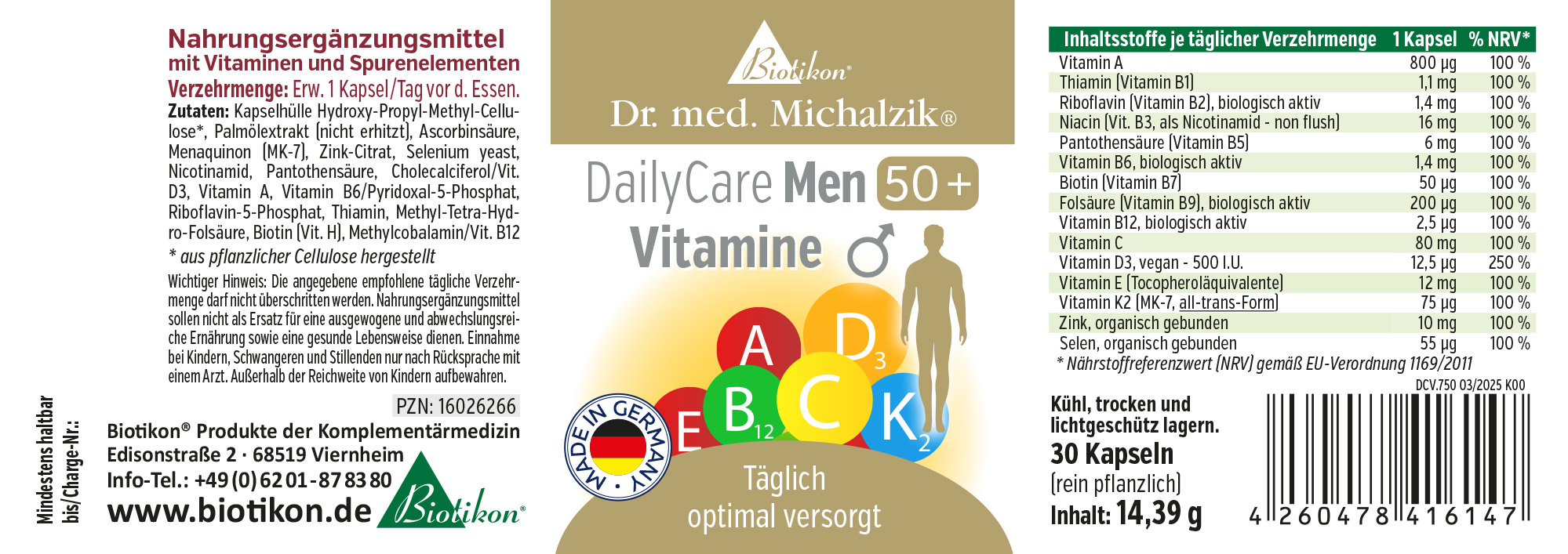 Vitamin 50+ – 30 Capsules Adult dietary supplement with vitamins in a cardboard package, 30 capsules, with colorful details.