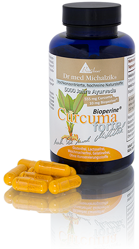 Curcumin 555 mg – Capsules Bottle with turmeric capsules, 555 mg, yellow capsules, blue container, white labeling.