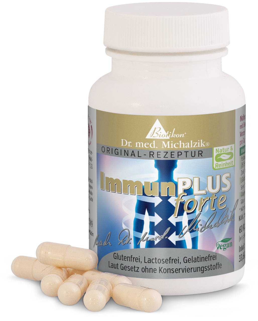 Immune System Plus Forte – Capsules Capsules for immune support in a white packaging, 60 pieces, gluten-free and vegan.