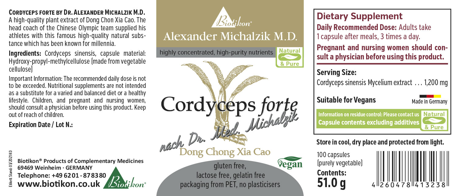 Cordyceps Forte 1200 mg – Capsules Cordyceps Forte capsules, 1200 mg mycelium extract, 100 capsules, vegan, in PET packaging