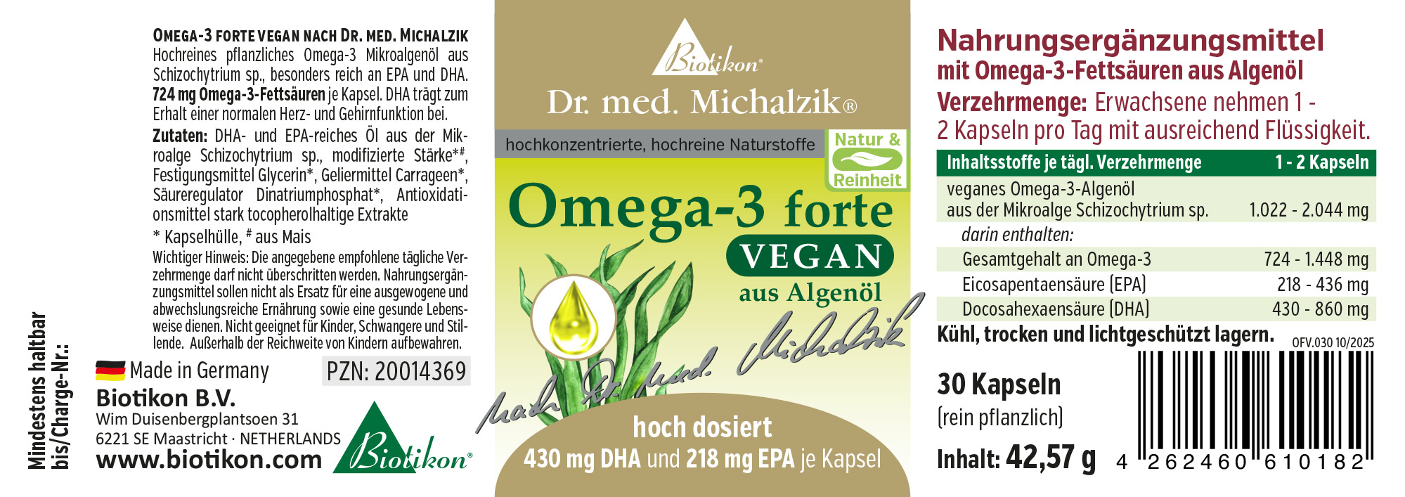 Omega-3 forte vegan Original according to Dr. med. Michalzik - Label 30 capsules