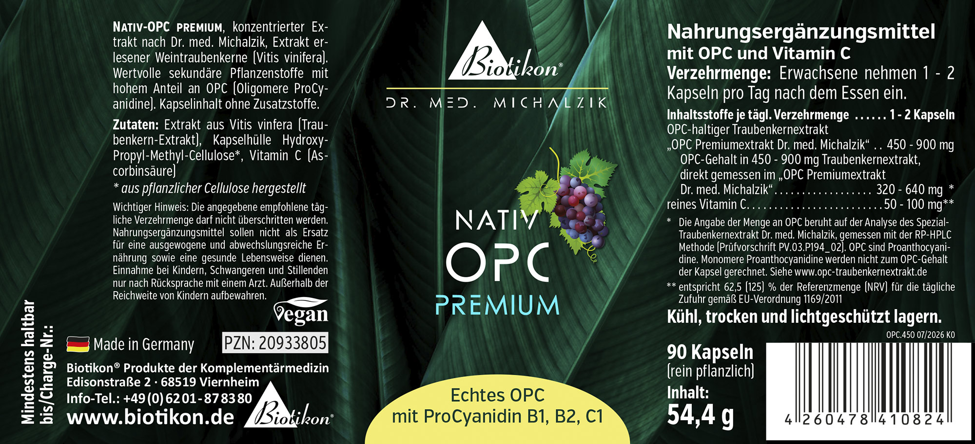 Nativ-OPC dietary supplement label