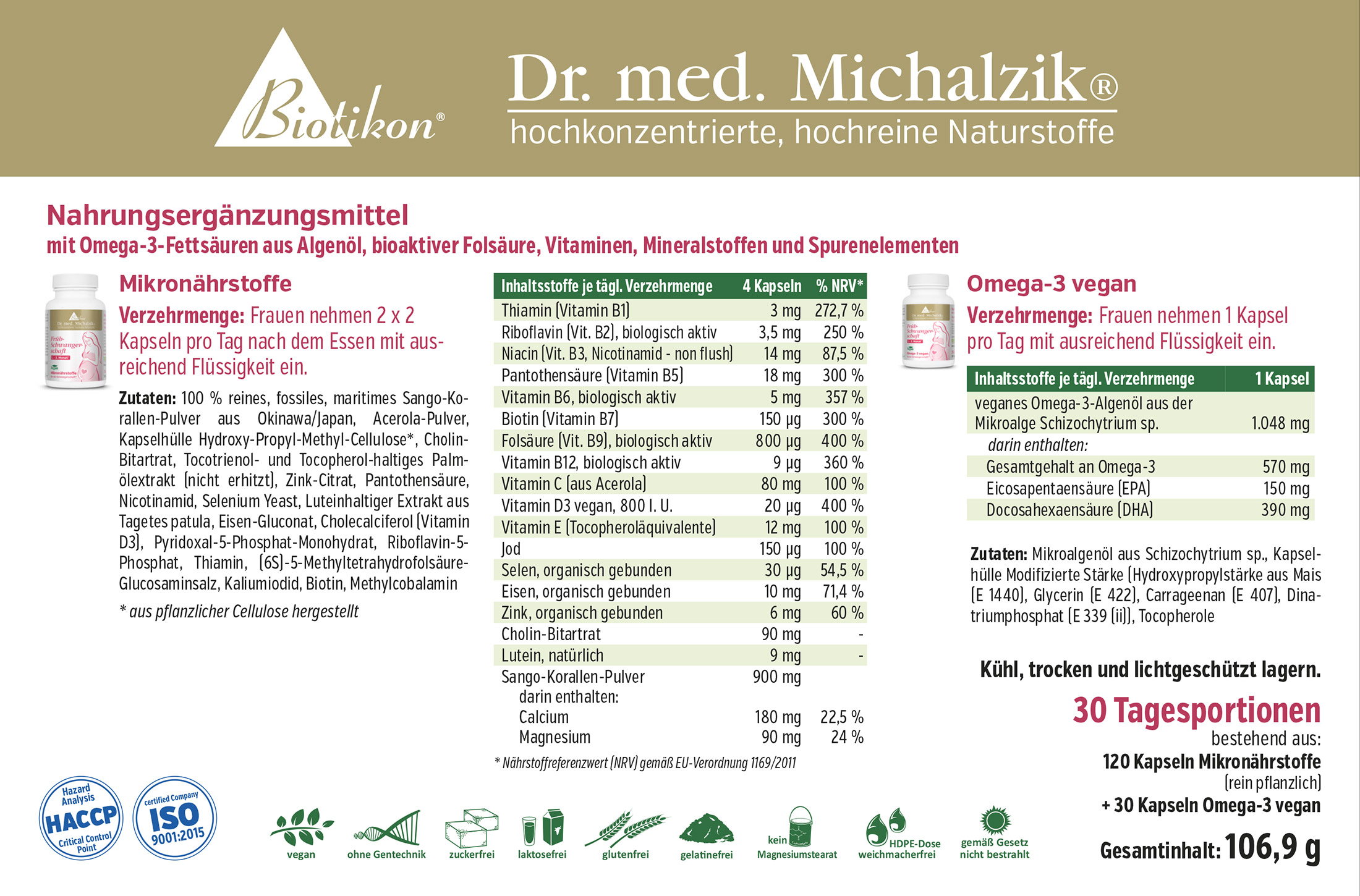 Dietary supplement in capsule form, 120 capsules, for micronutrients and Omega-3, white packaging