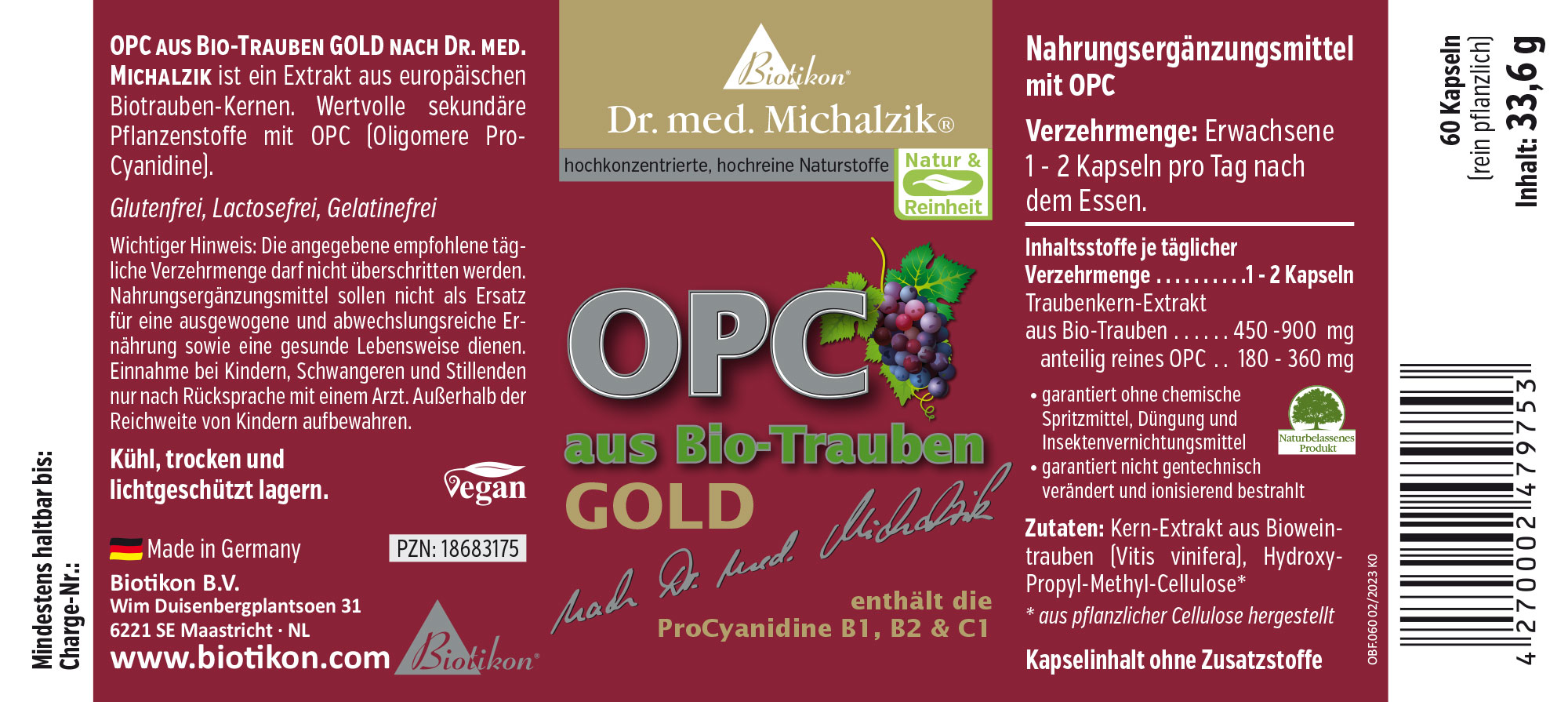 OPC from organic grapes GOLD – label