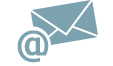 Email Icon Graphic Graphic of an email icon featuring an envelope and @ symbol in blue and gray.