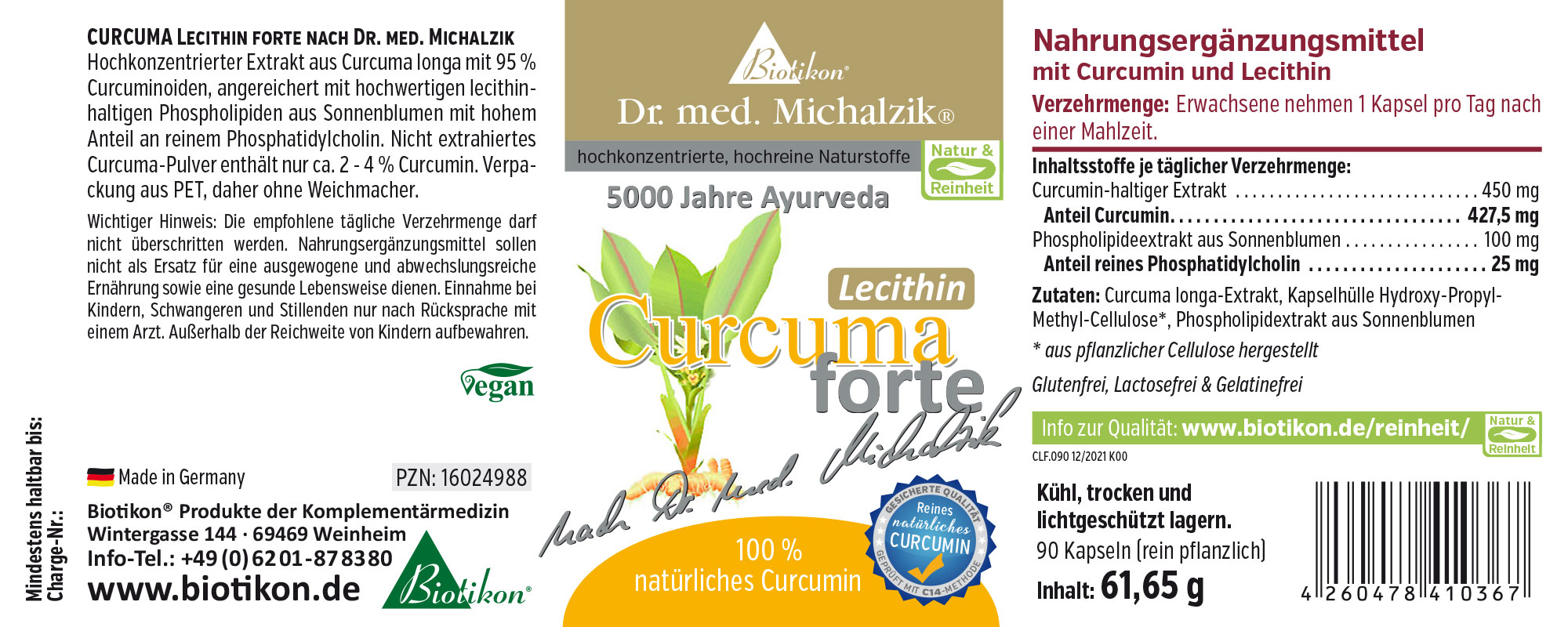 Turmeric Lecithin Forte – 90 Capsules Dietary supplement Turmeric Lecithin Forte, 90 vegetarian capsules in blue packaging, ingredients visible.