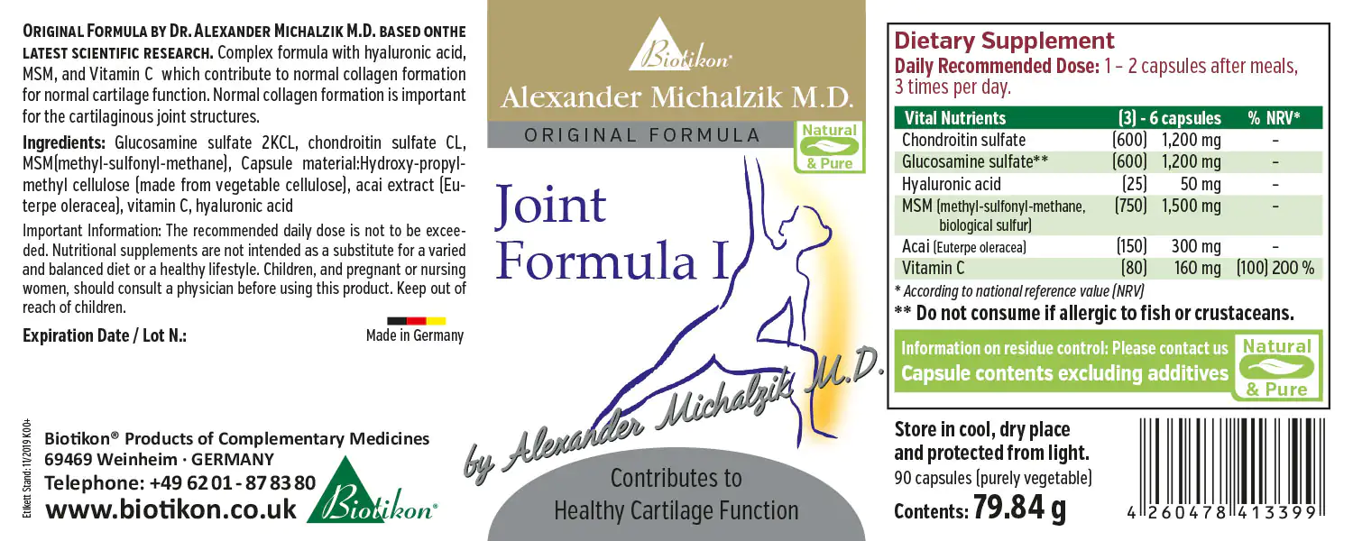 Joint Formula I Capsules, 90 Count Joint Formula I in capsules, 90 pieces, green packaging, side view.