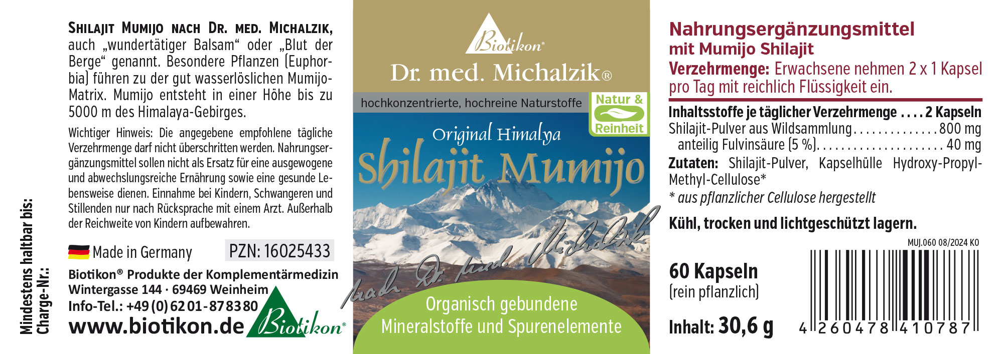 Shilajit Mumijo 800 mg - 60 Capsules Shilajit Mumijo dietary supplement in capsules, 60 count, transparent bottle on white background.