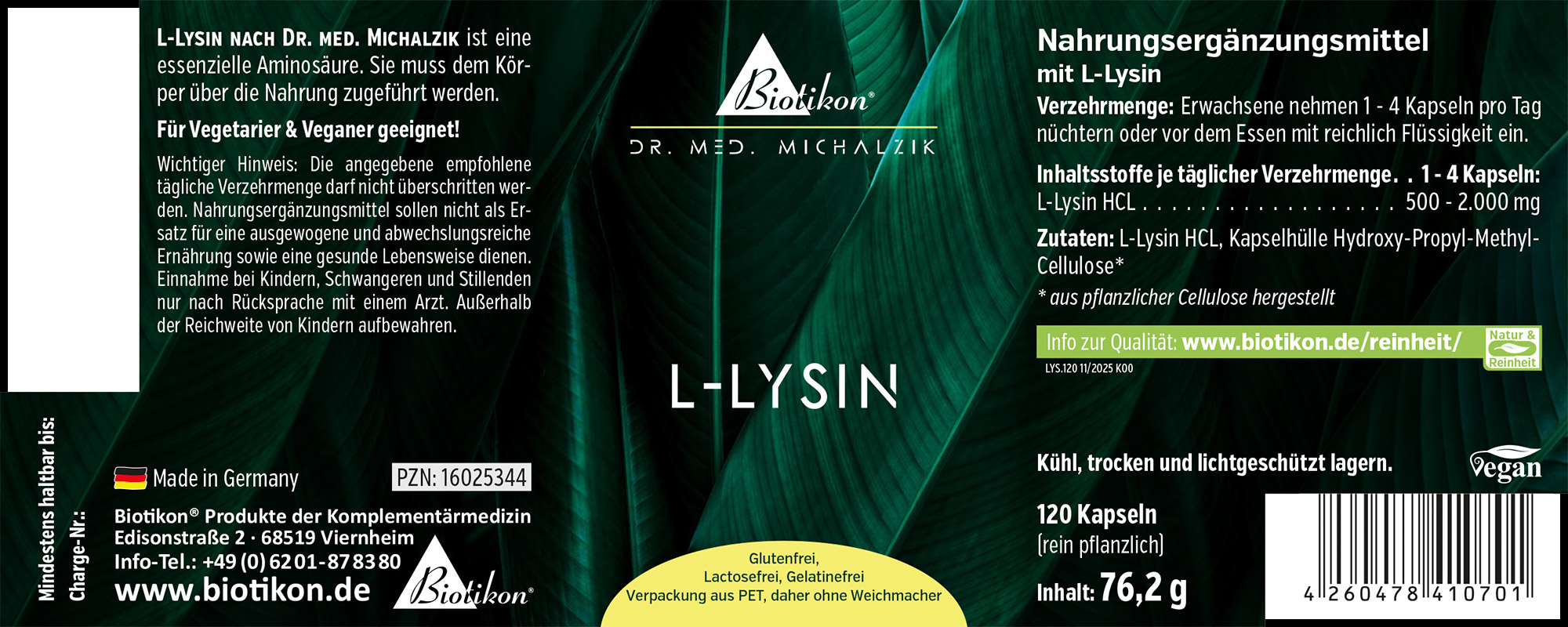 L-Lysine 500 mg – 120 Capsules