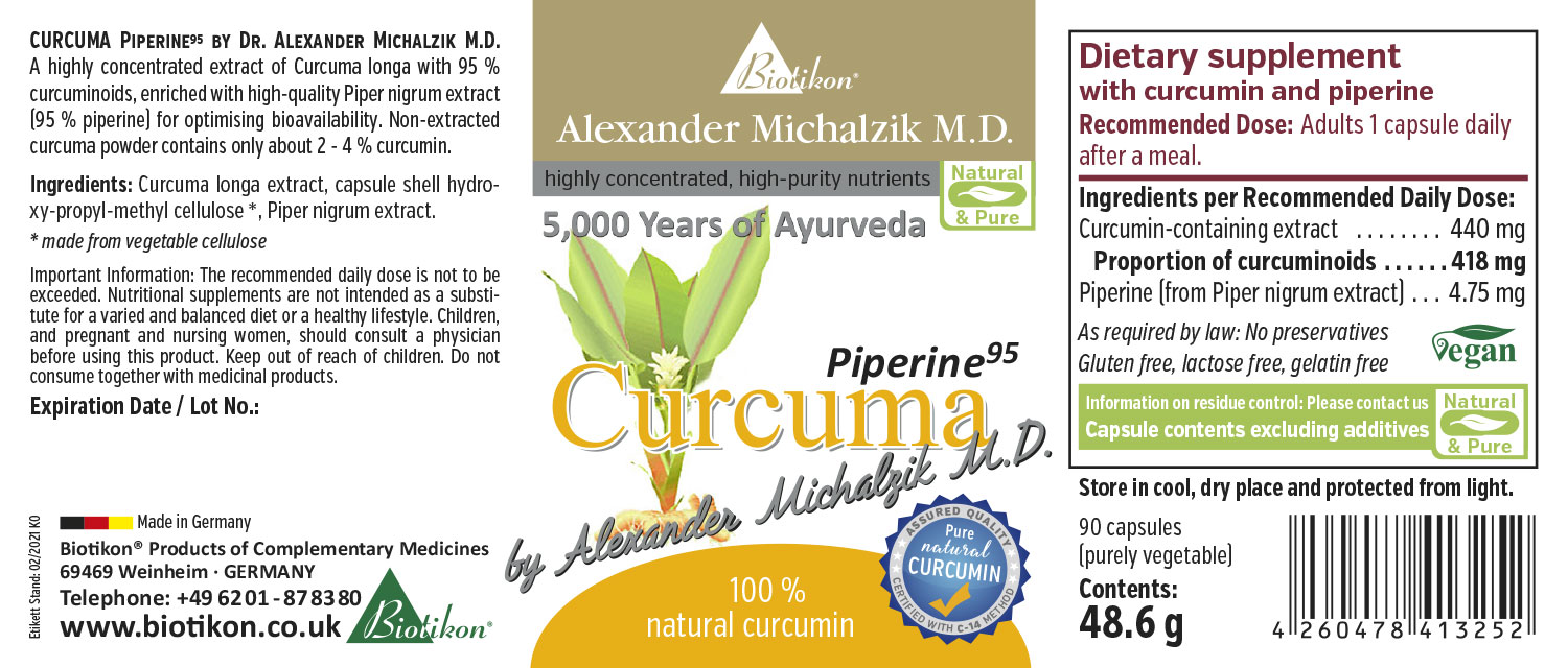 Turmeric 440 mg – Capsules with Piperine Dietary supplement in capsule form, 90 pieces, yellow capsules, packaging features plant design.