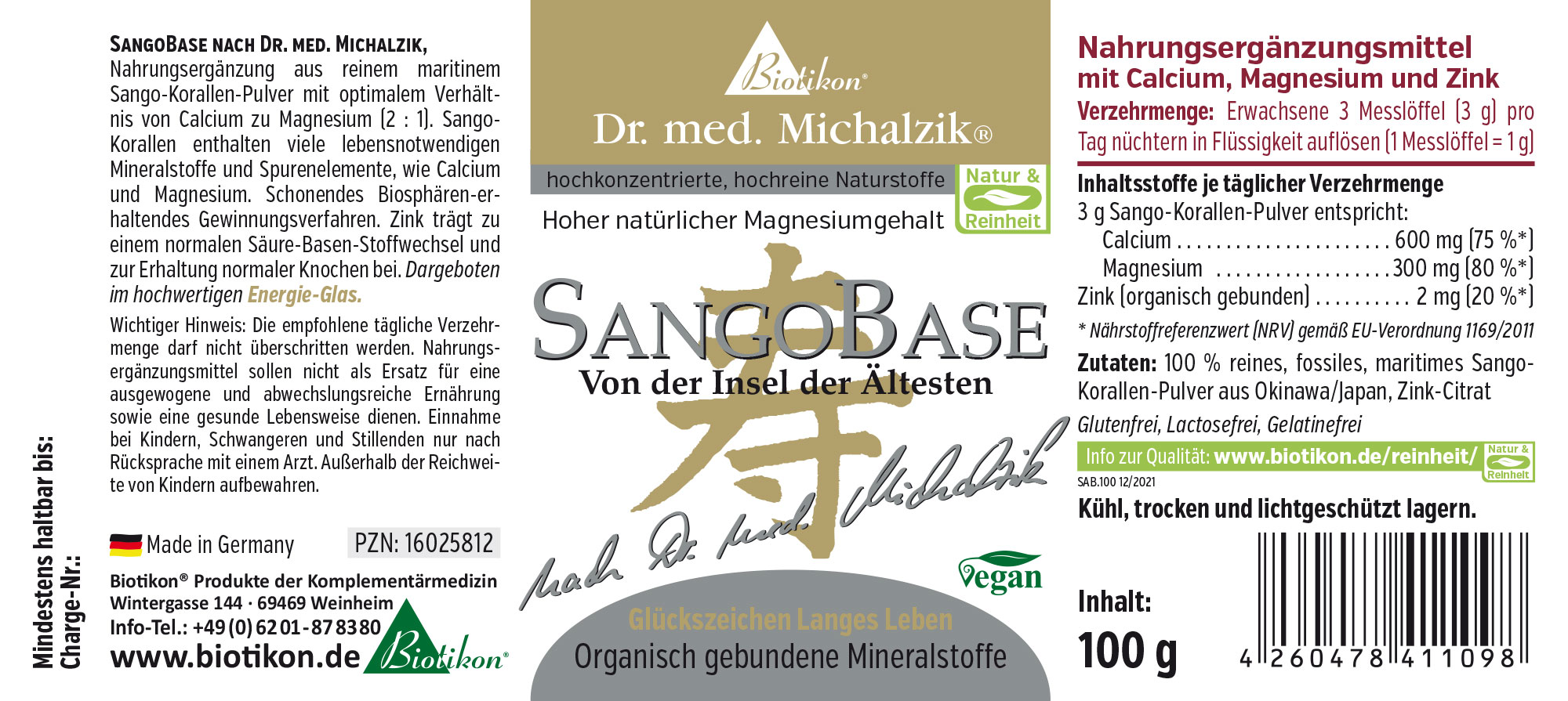 SangoBase 100g – Coral Powder SangoBase dietary supplement in powder form, 100g package, marine coral powder.