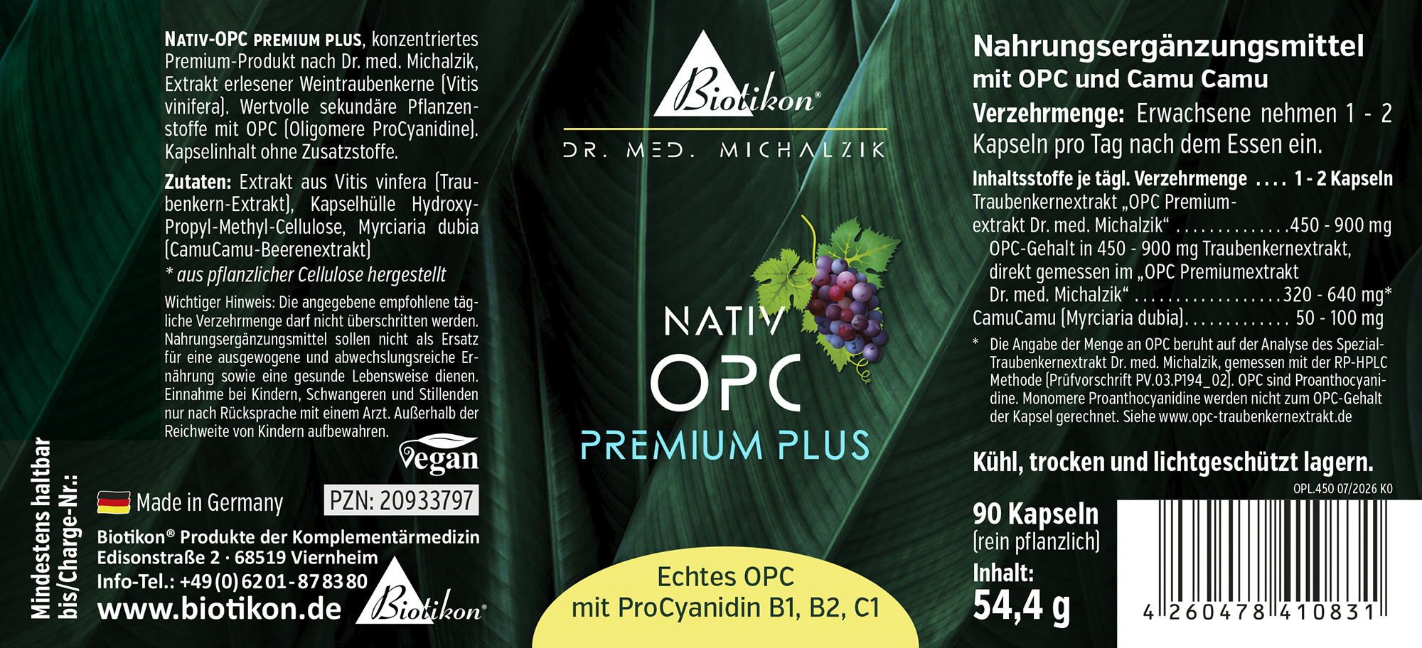Vegan capsules with grape seed extract, 72 in red packaging, neutral background.
