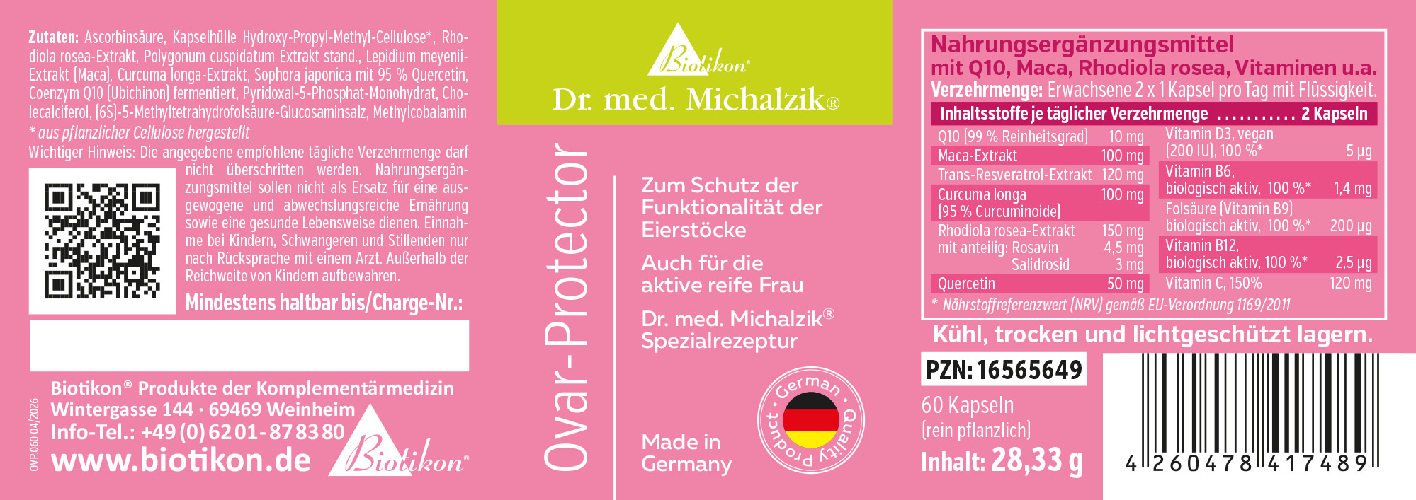 Ovar Protector – 60 Capsules Dietary supplement in pink packaging, 60 capsules, supporting ovarian health.