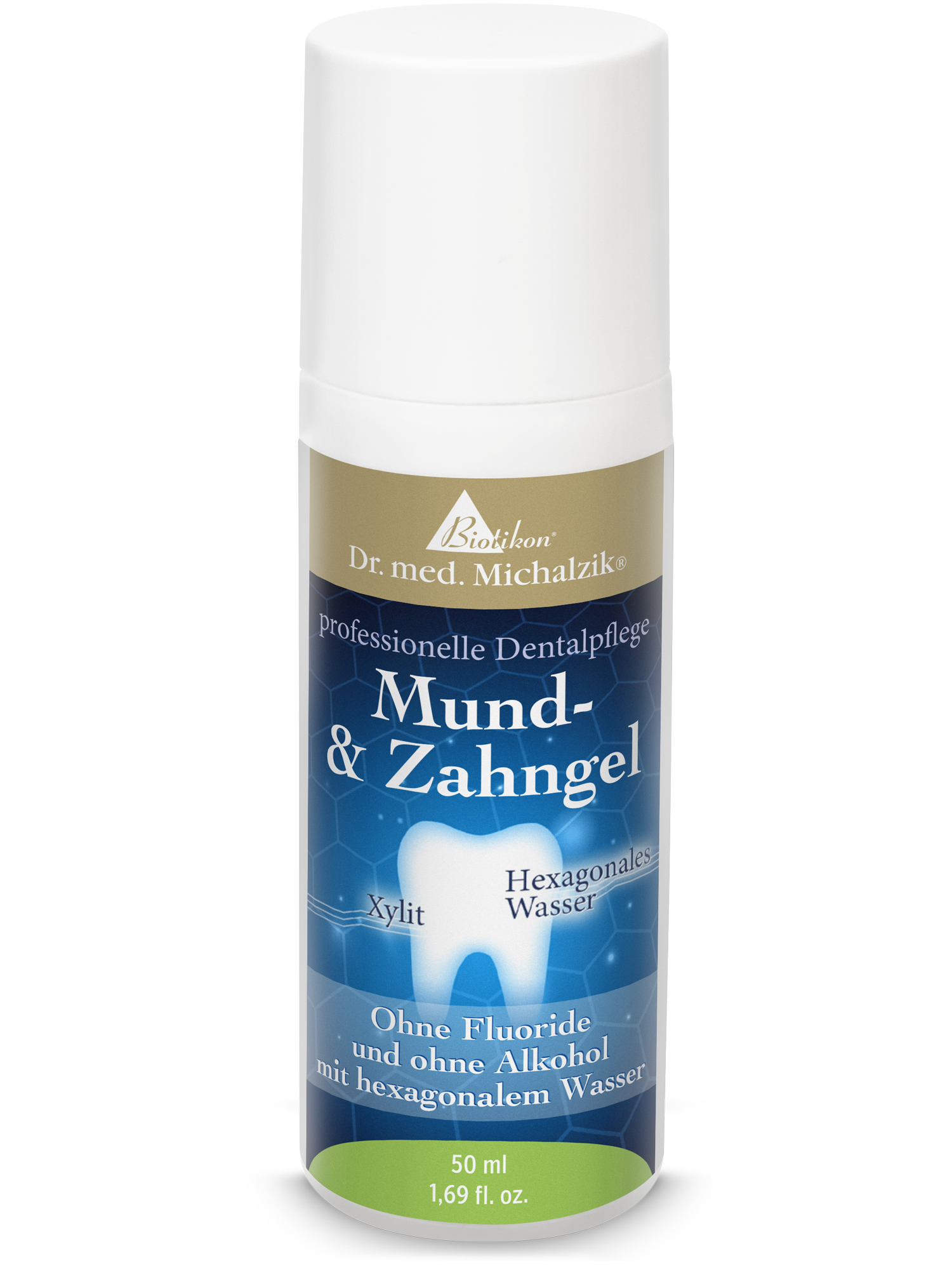 Oral & Tooth Gel – 50 ml Oral & tooth gel in spray bottle, 50 ml, containing xylitol and hexagonal water, in blue and white.