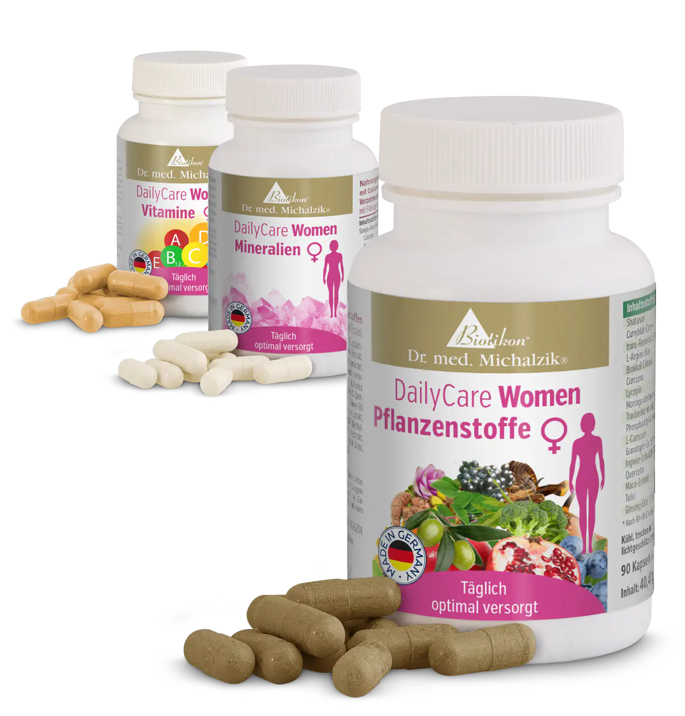 DailyCare Women Plant Extracts – 90 Capsules DailyCare Women Plant Extracts in a white bottle, 90 brown capsules clearly visible.