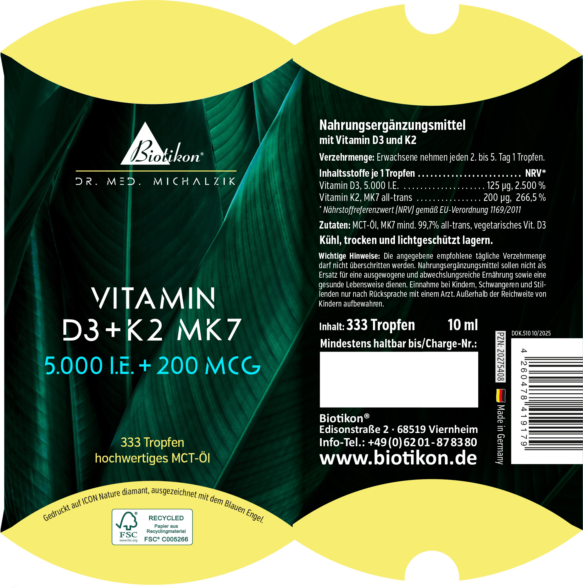 Vitamin D3 + K2 5,000 IU 200 mcg conventional pillow box Vitamin D3 + K2 5,000 IU 200 mcg conventional pillow box