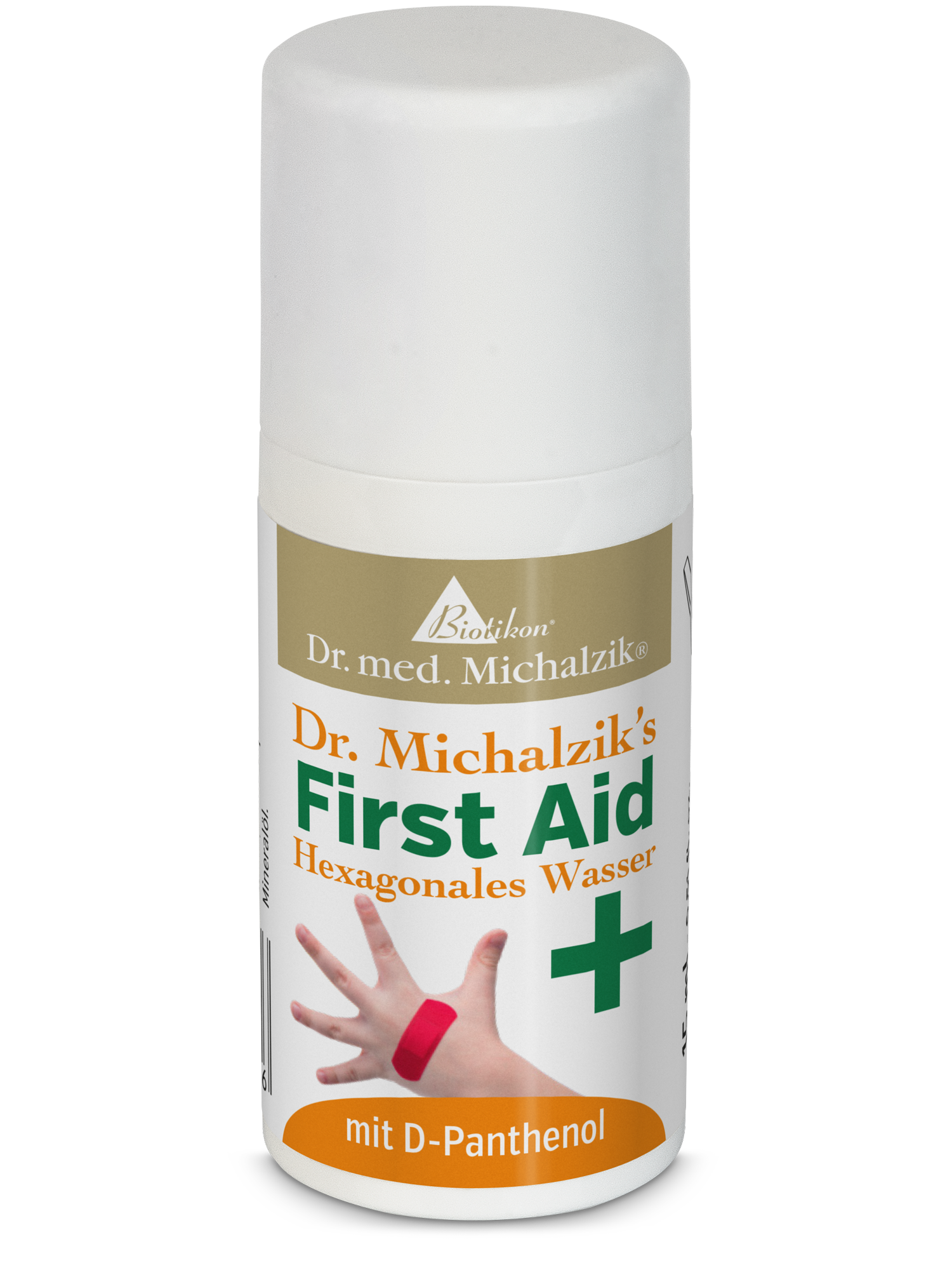 Hexagonal Water - 100 ml Spray Spray bottle with hexagonal water, 100 ml, rectangular shape, white cap, with orange and green text.
