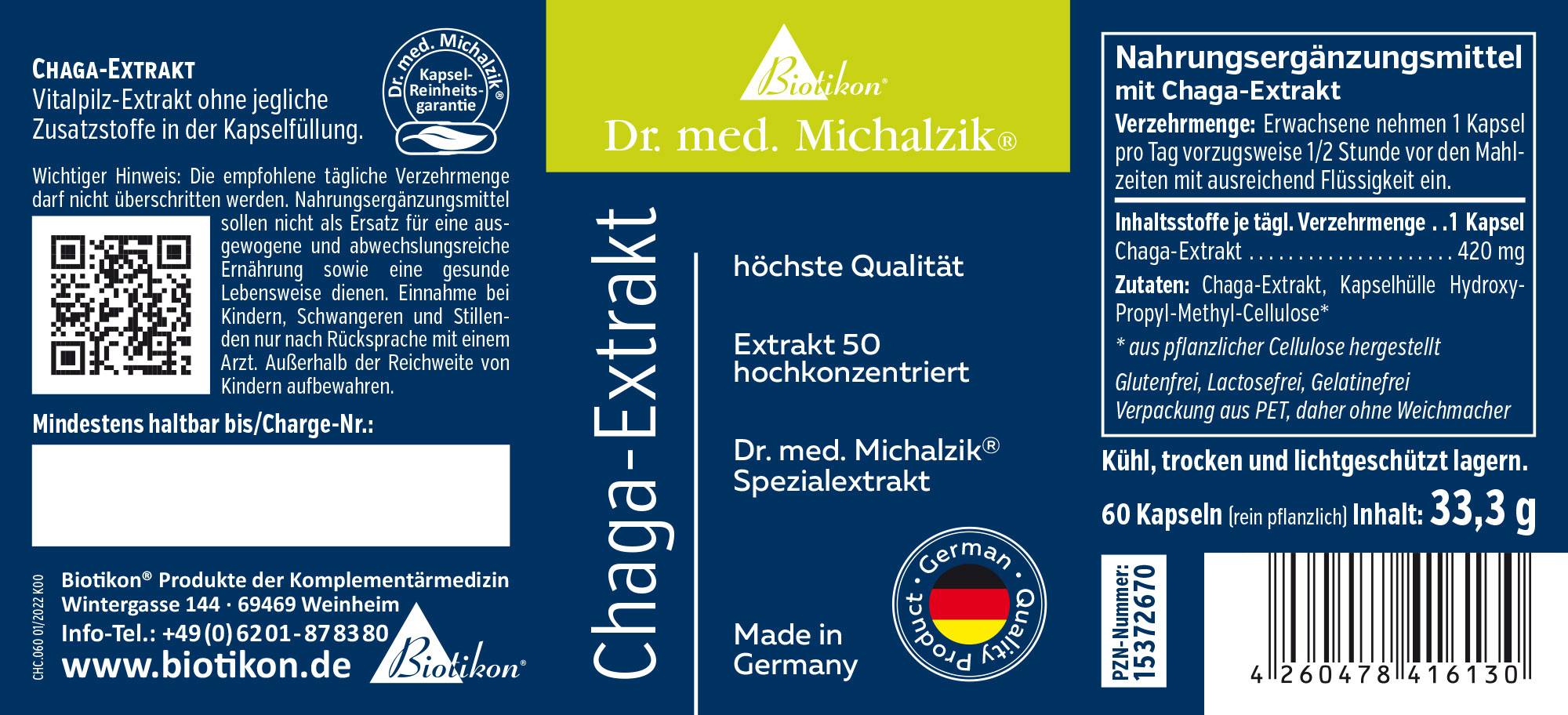 Chaga Extract 420 mg - Capsules Chaga extract in 60 capsules, highly concentrated mushroom extract, blue packaging