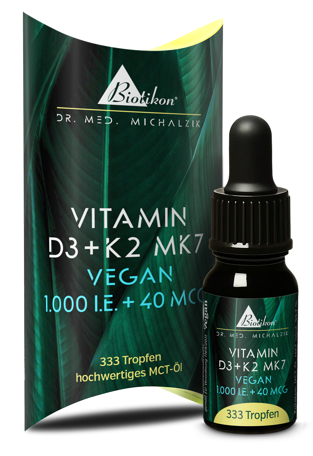 Vitamin D3+K2 10 ml 1000 IU vegan carton with bottle