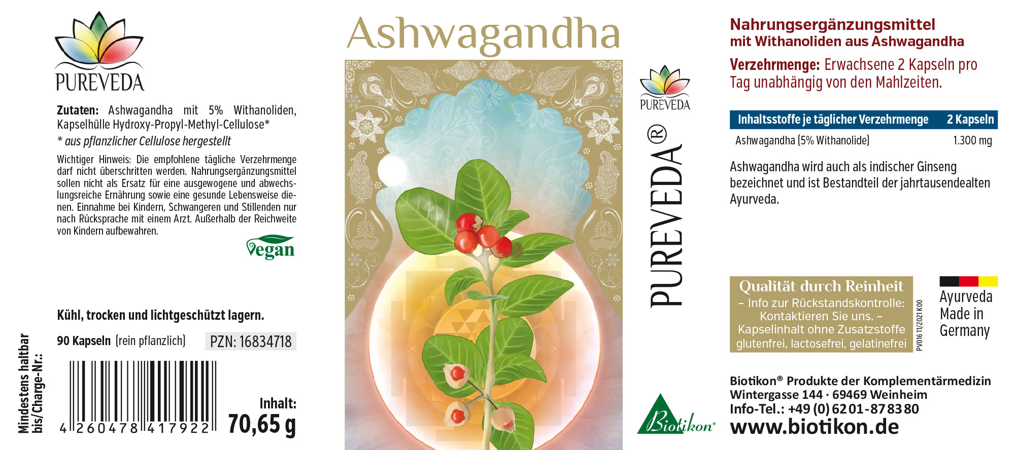 Ashwagandha 1300 mg – Capsules Ashwagandha capsules, 90 pieces, green capsules in a white package, vegan.