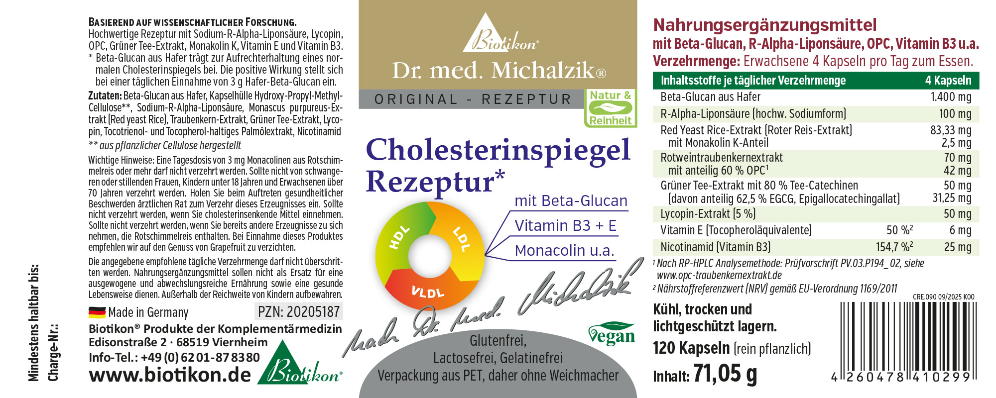 Cholesterol Regulat – 120 Capsules Dietary supplement Cholesterol Regulat with Beta-Glucan, 120 capsules in red and green packaging.