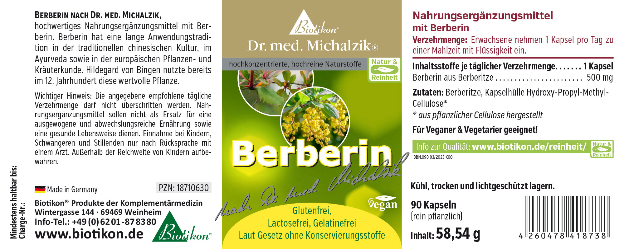 Berberine 500 mg – Capsules 90 capsules with berberine from barberry, vegan, in yellow packaging.