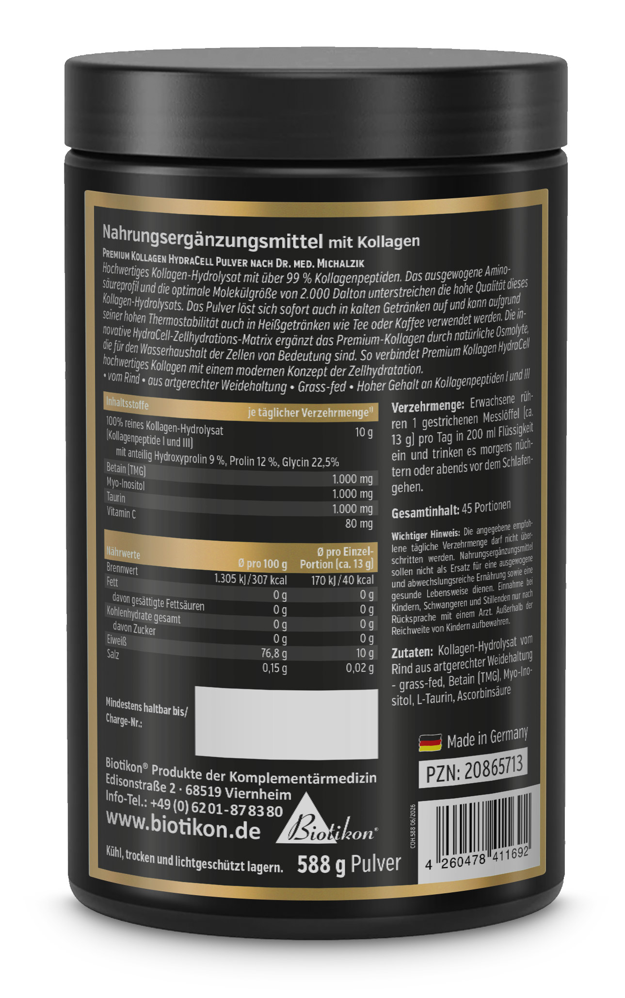 Premium Collagen HydraCell Hydrolysate Powder Jar Back Label