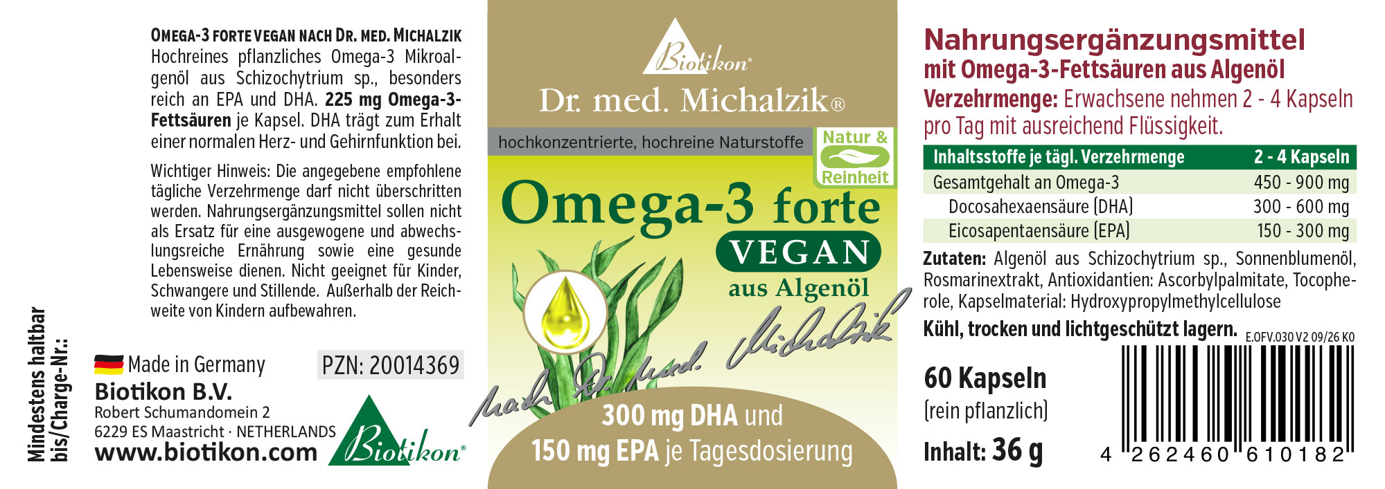 Omega-3 forte vegan Original according to Dr. med. Michalzik - Label 30 capsules Omega-3 forte vegan Original according to Dr. med. Michalzik - Label 30 capsules