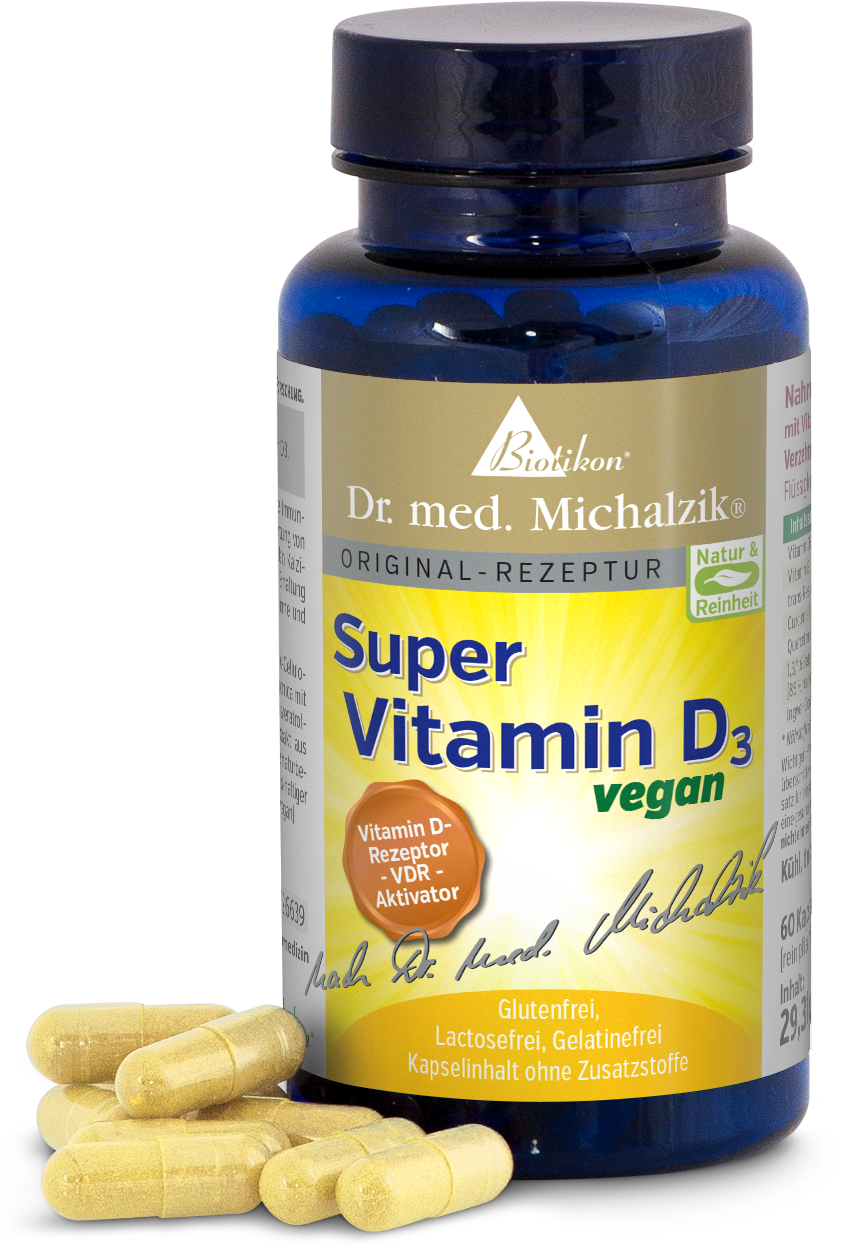 Vitamin D3 2000 IU – Capsules Bottle with Vitamin D3 capsules, 60 count, yellow capsules, vegan formula, front view.