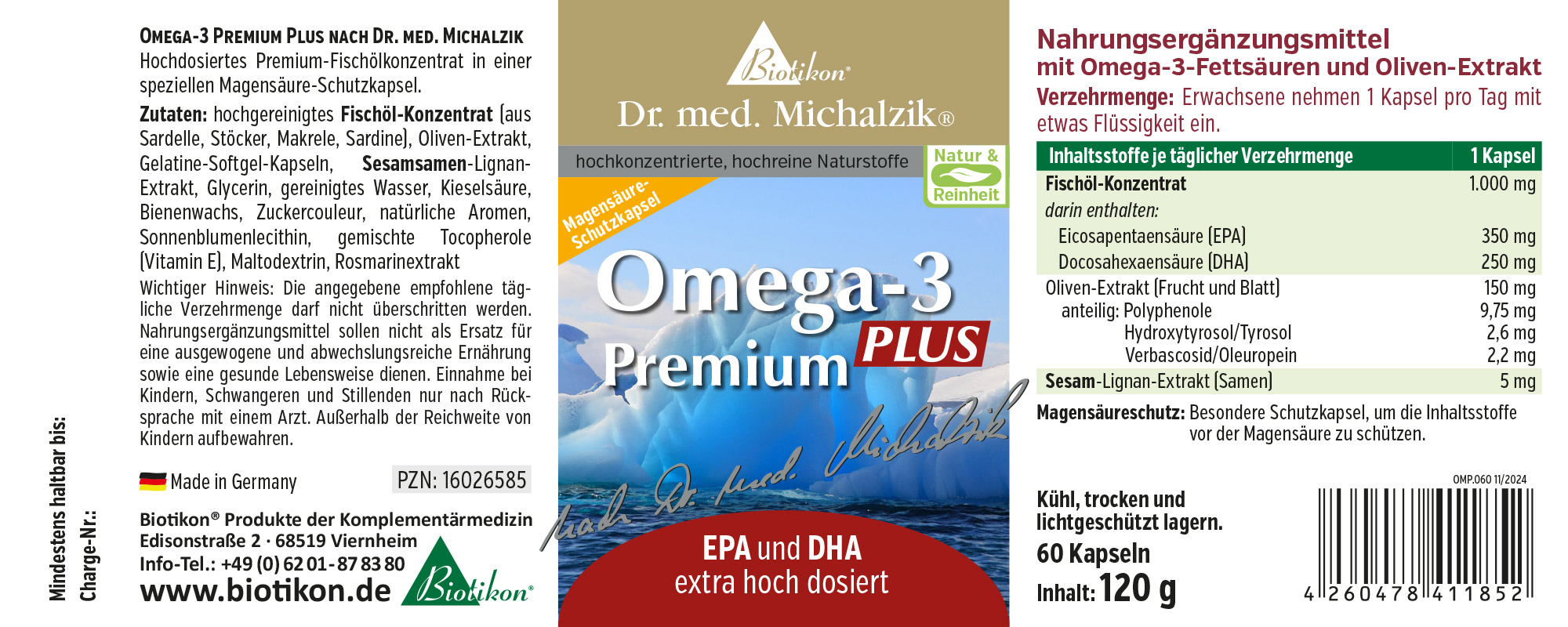 Omega-3 Premium Plus 1000 mg – 60 Softgels 60 softgels of Omega-3 Premium Plus, soft gelatin capsules containing concentrated fish oil, protected capsules.
