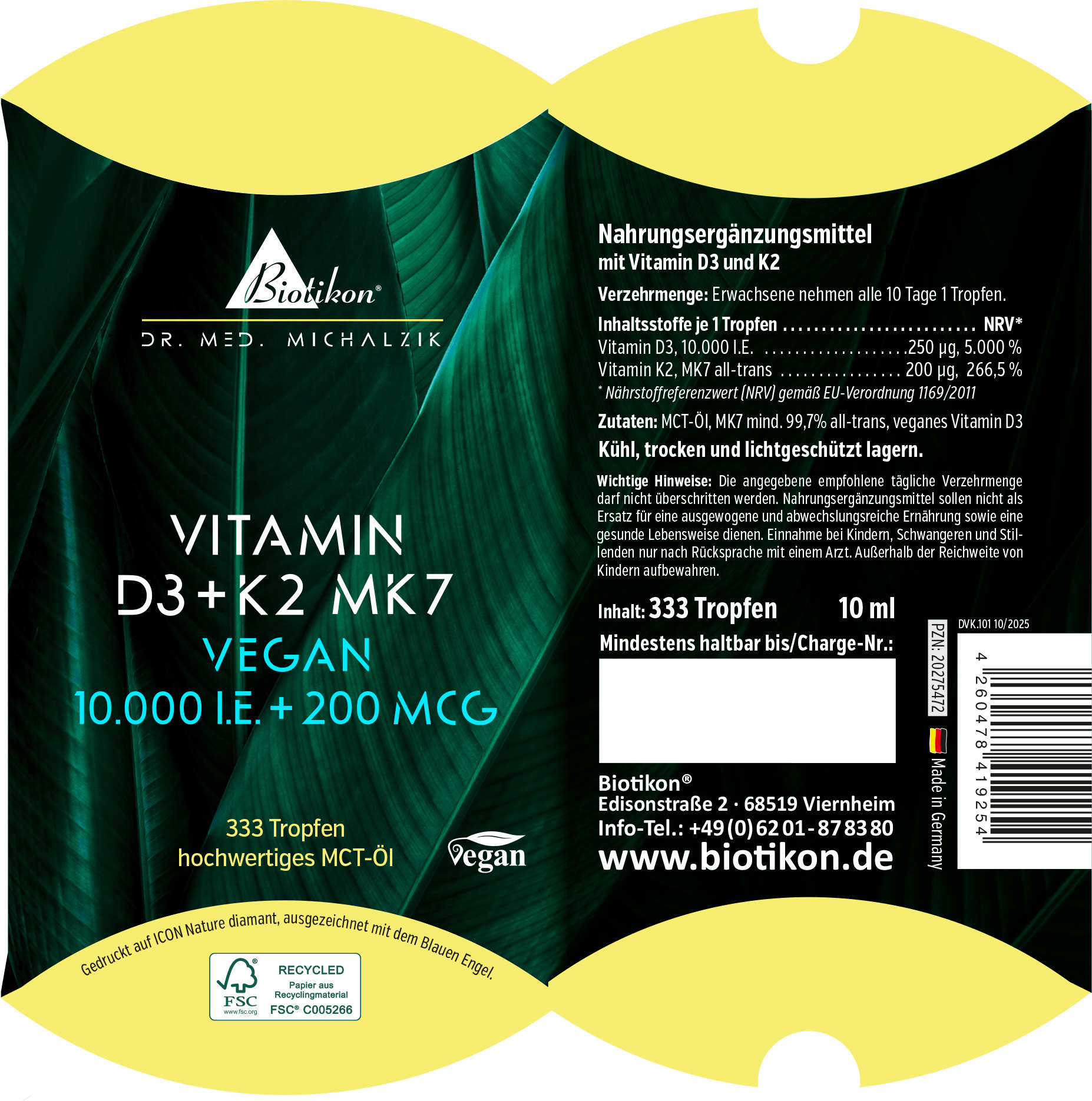 Vitamin D3 + K2 10,000 IU 200 mcg vegan pillow box Vitamin D3 + K2 10,000 IU 200 mcg vegan pillow box