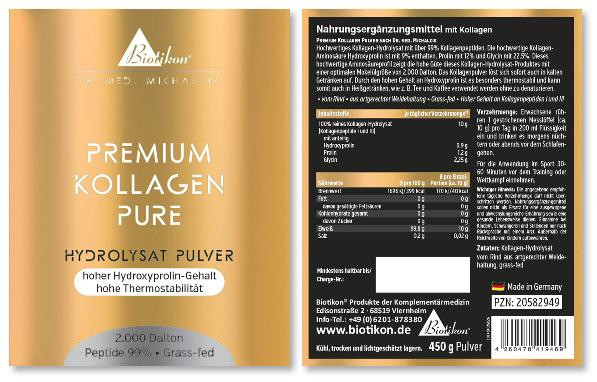 Premium Collagen Hydrolysate Powder - Image of the label (front and back)