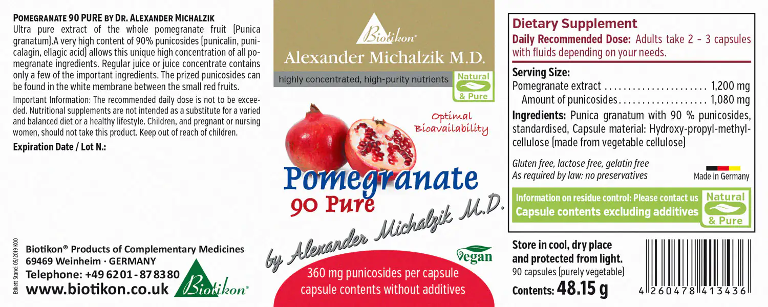 Pomegranate 1200 mg – Capsules Pomegranate dietary supplement, 90 capsules in eco-friendly packaging, plant-based capsules.