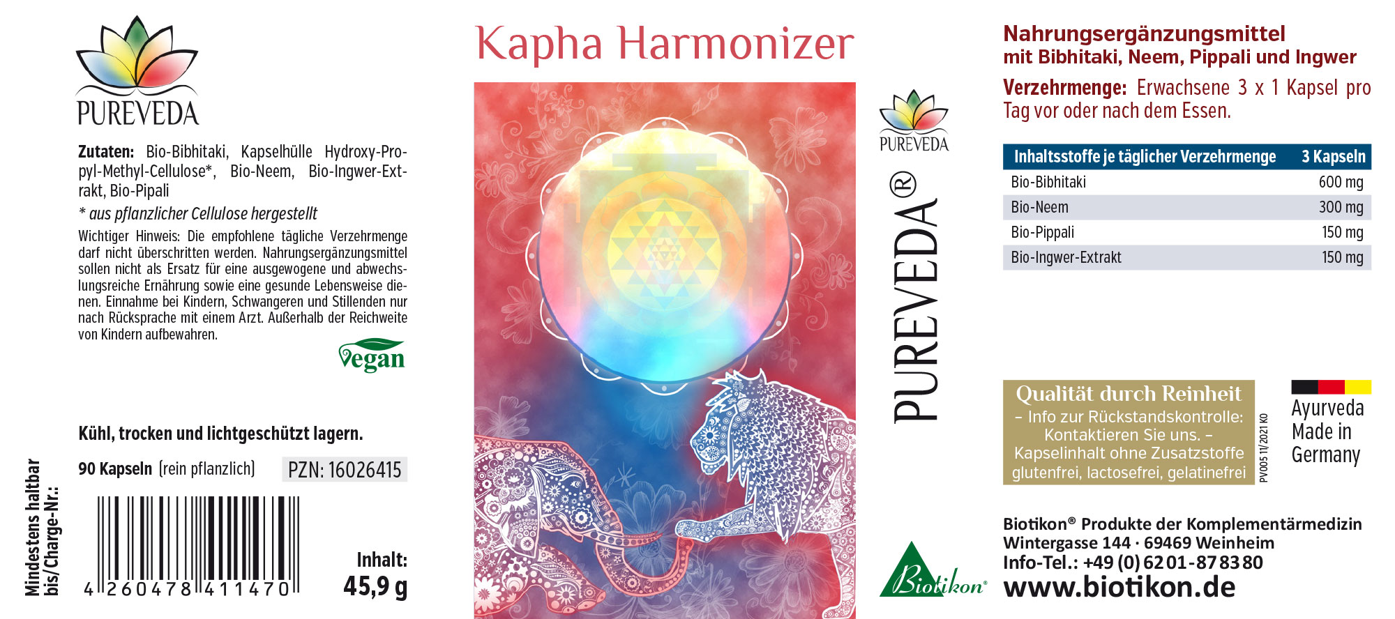 Kapha Harmonizer – 90 Capsules Dietary supplement Kapha Harmonizer in a pack of 90 vegan capsules, all plant-based.